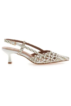 MON DIEU Décolleté slingback bianche intrecciate con tacco basso 1601 PLATINO Sale