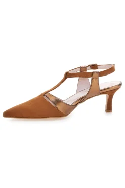 PITTARELLO GLAM Décolleté slingback marrone con cinturino Made in Italy 03 Sale