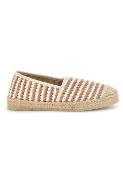 PRIMA RIGA Espadrillas beige e bianche a righe in tessuto p687 New