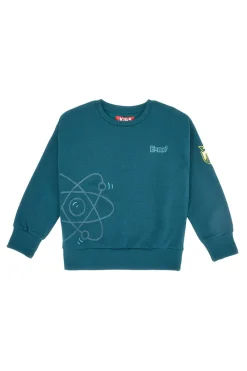 PITT KIDS Felpa verde petrolio con stampa atom e interno felpato PT-KF-025