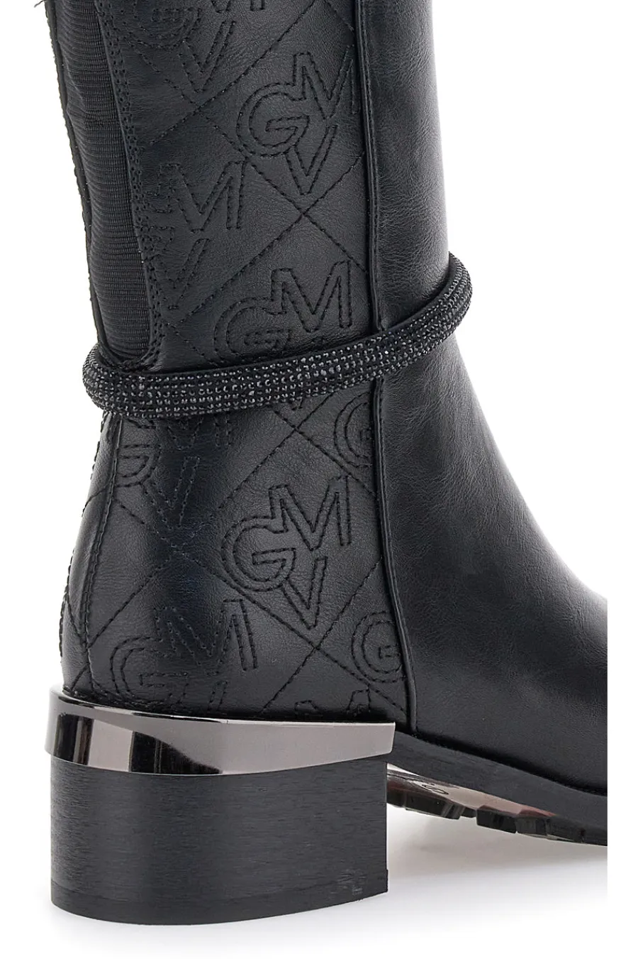 GMV Gianmarco Venturi SV0184 e Stiefel mit Logo und verziertem Absatz SCHWARZ New