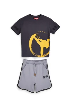 PITT KIDS Graues Outfit mit T-Shirt und Shorts Pitt Kinder PT-B-SE-9029
