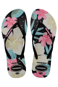 HAVAIANAS Slim Floral Schwarz-Rosa Flip-Flops SCHWARZ, ROSE Outlet