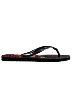 HAVAIANAS Slim Organic e Flip-Flops mit Blumen SCHWARZ Hot