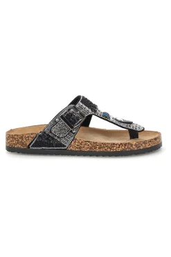 Donna PRIMA RIGA Infradito Nere con perline 14172