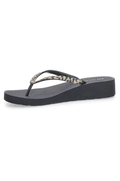 Donna SUPERGA Infradito nere con stampa animalier e suola platform S24T203