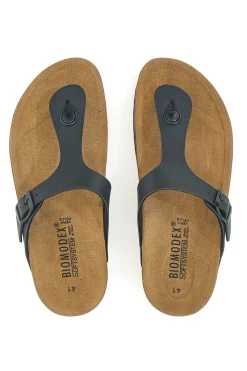 Uomo BIOMODEX Infradito neri con plantare preformato in pelle 39930