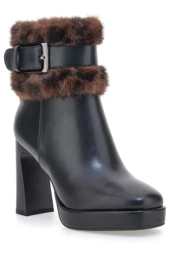 LAURA BIAGIOTTI 94M e Stiefeletten mit hohem Absatz, Riemen und Pelzbesatz SCHWARZ Sale