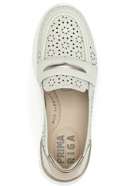 PRIMA RIGA Mocassini beige traforati con bocca di leone in vera pelle 182081 Online