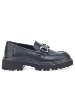 PITTARELLO CAPSULE Mocassini neri con morsetto metallico e suola carrarmato BT251123001 SCHWARZ Sale