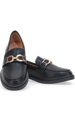 FIRST LADY Mocassini neri con morsetto oro 473 Outlet