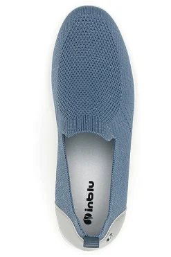 INBLU Mocassini Slip on blu in tessuto tecnico con zeppa 66IC AVIO New