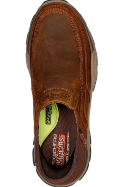 Uomo SKECHERS Mocassini slip-on marroni in pelle con suola Goodyear Respected Elgin