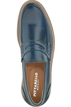 Uomo PITTARELLO Mocassino Blu Made In Italy In Vera Pelle 8027