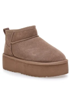 MON DIEU L1250 – Kamelfarbene Slipper-Stiefeletten mit Plateausohle in Wildlederoptik TAUPE