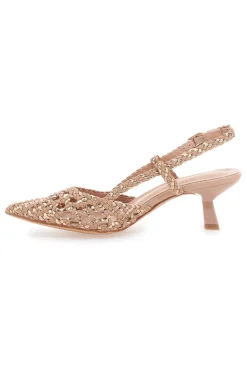 MON DIEU Nudefarbene Slingback-Sandalen mit spitzer Zehenpartie und gewebtem Obermaterial 601 NACKT New