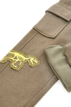 PITT KIDS Pantaloni cargo verde militare con patch dinosauro PT-KP-002