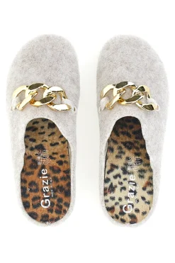 Donna GRAZIE Pantofole in Feltro con Catena Color Oro 3004d