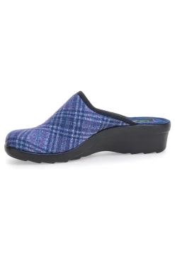 Donna FLY FLOT Pantofole blu a quadri con zeppa comfort 90L70TNP