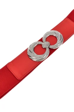 FIRST LADY Roter elastischer Gürtel mit Juwelenschnalle WIS 8