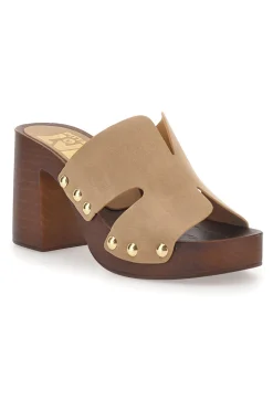 PITTARELLO LOVE Sabot marroni con tacco largo e borchiette 9341 Online