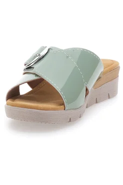 LINEA COMODA Salbeigrüne Slipper mit Schnalle und Komfortsohle COMFORTABLE LINE 8018 MINZE Hot