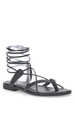 PRIMA RIGA Sandali alla Schiava in Vera Pelle Neri 711 Discount