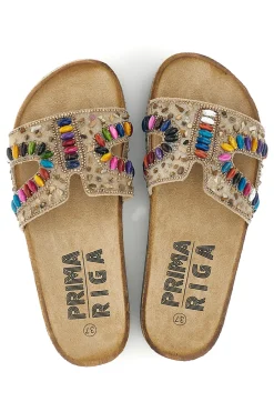 Donna PRIMA RIGA Sandali beige con applicazioni multicolor 14219