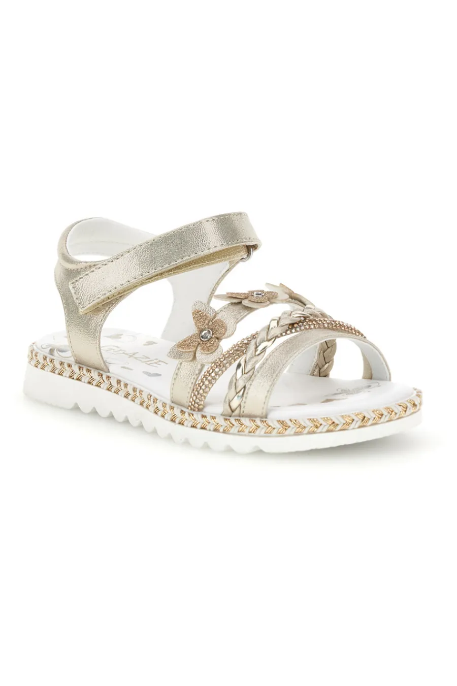 GRAZIE GIRL Sandali beige con strappo in velcro e applicazioni floreali 15022