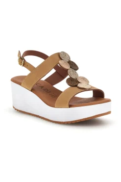 PLOCADI Sandali con zeppa e forme geometriche 3033 BEIGE Clearance