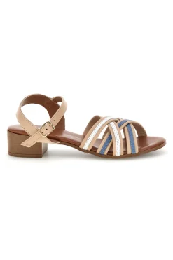 PITTARELLO LOOK Sandali in pelle con tacco basso e listini 243110 BEIGE Outlet