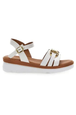 PRIMA RIGA Sandali Bianchi Con Dettagli Oro 2472 Clearance