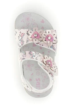 PITT KIDS Sandali bianchi con fantasia floreale e stampa unicorni 14602