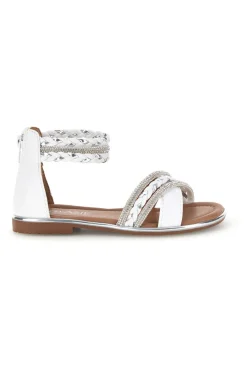 GRAZIE GIRL Sandali bianchi con fasce incrociate glitter e cerniera 15023