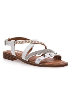THE FIRST Sandali Bianchi Con Suola Flat e Borchie 3111 Sale