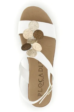 PLOCADI Sandali bianchi con zeppa e forme geometriche 3033