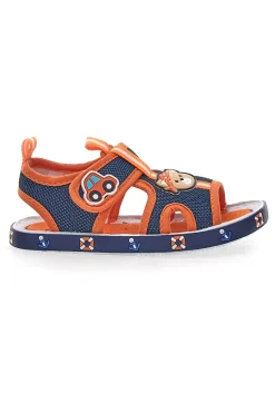 PITT KIDS Sandali Blu e Arancione con Orsetto e Macchinina in Tessuto 2635