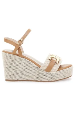 ENERGY Sandali con zeppa con dettagli oro E6000 BEIGE New