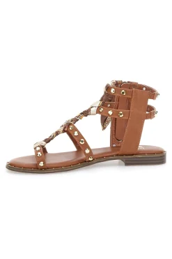 ME u0026 ME Sandali cuoio con borchie e lacci animalier Me & Me 1660 MARRONE Best