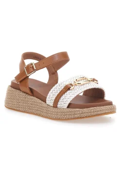PITTARELLO SUN Sandali cuoio e bianco con dettaglio gioiello L25762 BEIGE