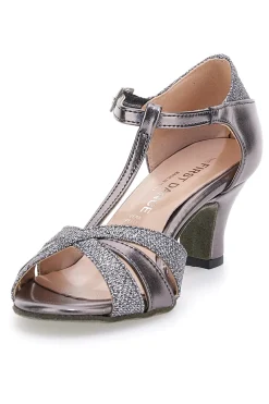 THE FIRST DANCE Sandali da ballo argento con cinturino a T e suola in vera pelle 6559 CANNA DI FUCILE Discount