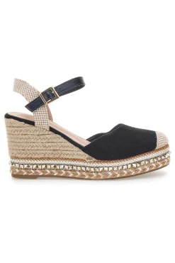 PITTARELLO SUN Sandali Espadrillas Neri Con Zeppa e Fibbia 322290 Clearance