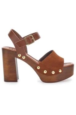 PITTARELLO LOVE Sandali Marroni con Borchie e Tacco Alto Effetto Legno 35021 MARRONE Clearance