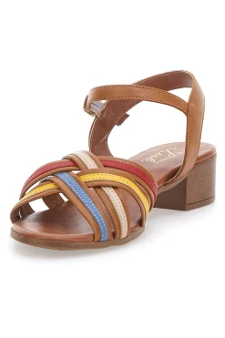 PITTARELLO LOOK Sandali marroni con fascie colorate in Vera Pelle 243110 BRANDY Sale