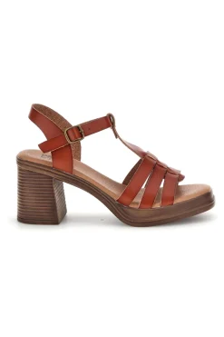PRIMA RIGA Sandali marroni con tacco e fasce sottili AD89772 Clearance