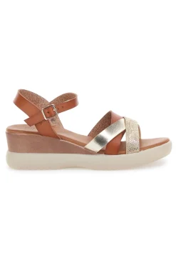 PITTARELLO SUN Sandali marroni con zeppa bassa e fasce incrociate FW10172 CAMEL