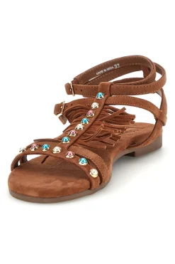 PITTARELLO LOOK Sandali marroni in vera pelle con borchie e frange IF6927 Best