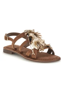 PITTARELLO LOOK Sandali marroni in vera pelle con frange e decoro frontale IF8162 TAUPE Hot