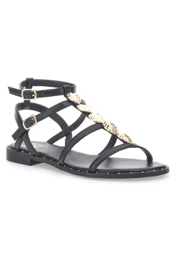 ME u0026 ME Sandali neri bassi con fascette incrociate e dettagli oro Me & Me 661 Online