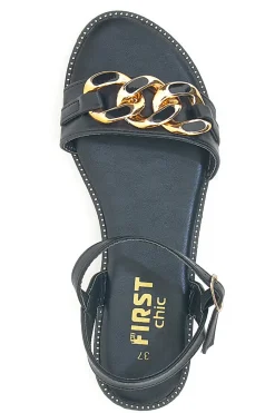 THE FIRST CHIC Sandali neri con catena oro e cinturino PRE54 Discount
